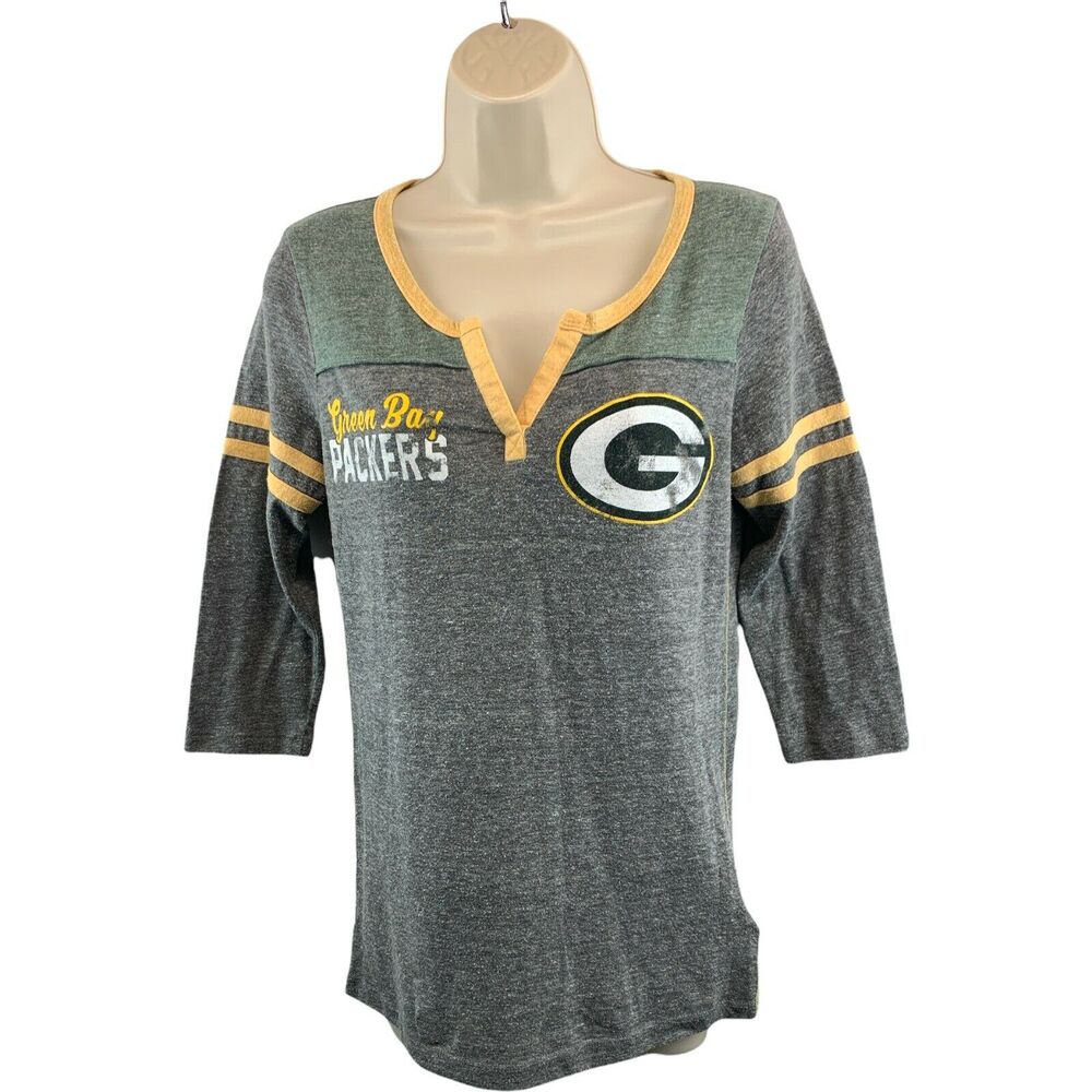 Green Bay Packers Football NFL Team Apparel Shirt Women S 3/4 sleeve Scoop Neck